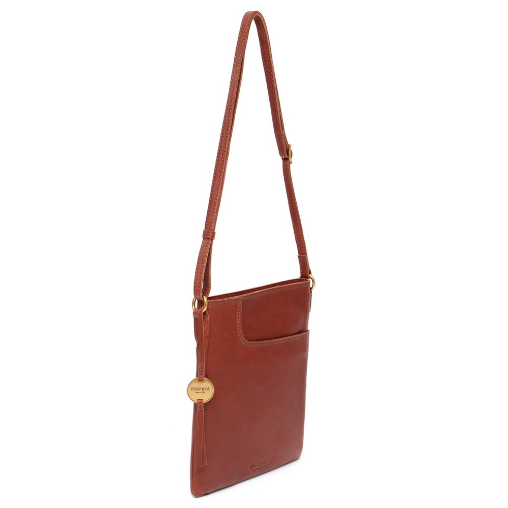 Margot New York Split Pocket Leather Crossbody In Brandy - Picture 2 of 4